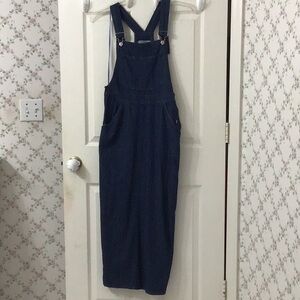 Vintage Tickets Clothing Denim Cotton Maxi Pinafore Jr. Dress Sz 9/10 NWT.